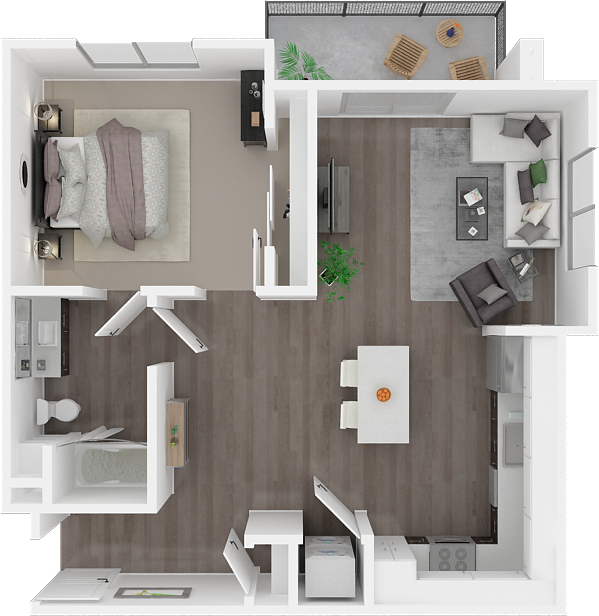 One Bedroom One Bath A3  807 Square foot floor plan
